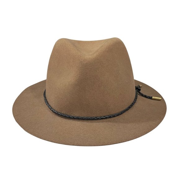 rag & bone Womens Large Cognac Brown Braided Leather Brass Band Wool Fedora Hat main image 6